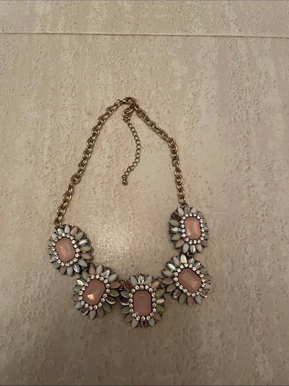 Gold Chain Pink Statement Flower Necklace
